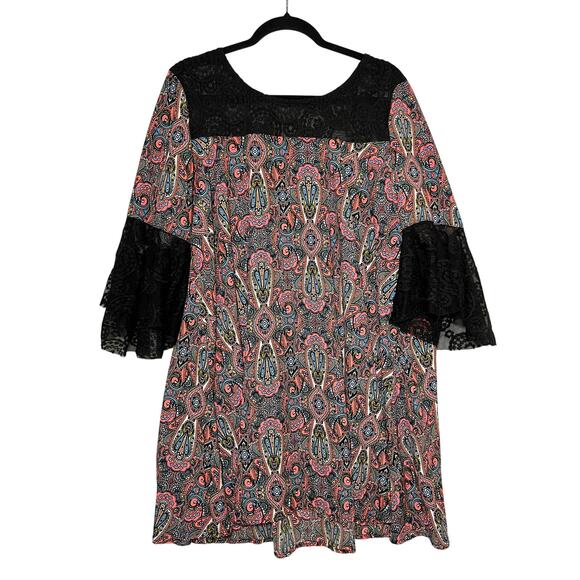Uncle Frank Multicolor Paisley Printed Lace Bell Sleeve Dress Size XL - Picture 1 of 10